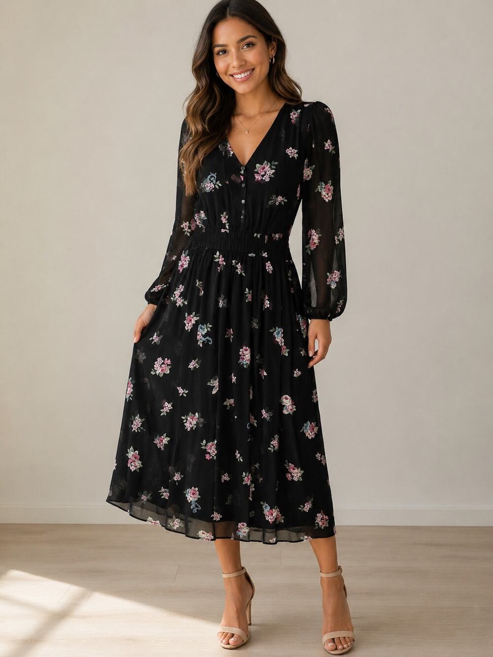 City Chic S/16 Black Floral Maxi Wrap Dress for Casual Spring Summer Wear